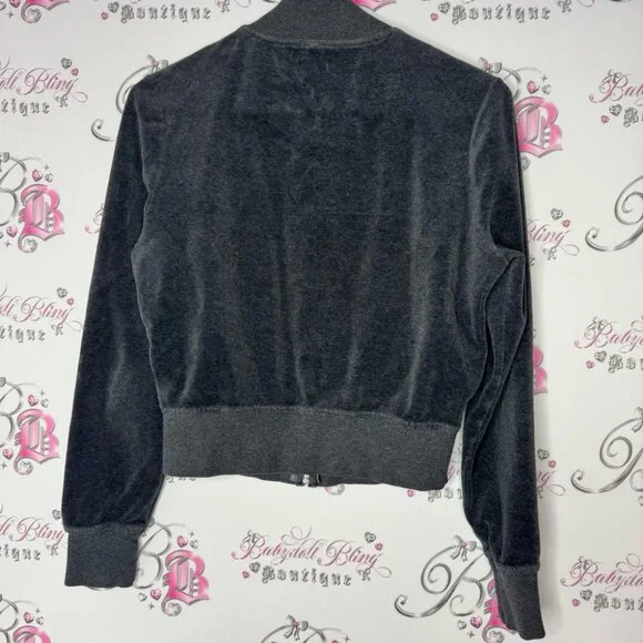 Bebe sweater zip up heart zipper pull bling diamond rhinestone